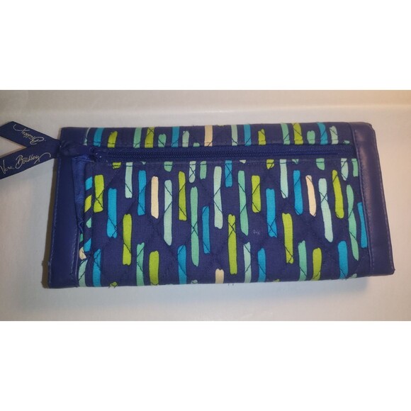 Vera Bradley Large Trifold Wallet Blue / Yellow  Art Plaid Organizer Clutch NWOT - Picture 3 of 3